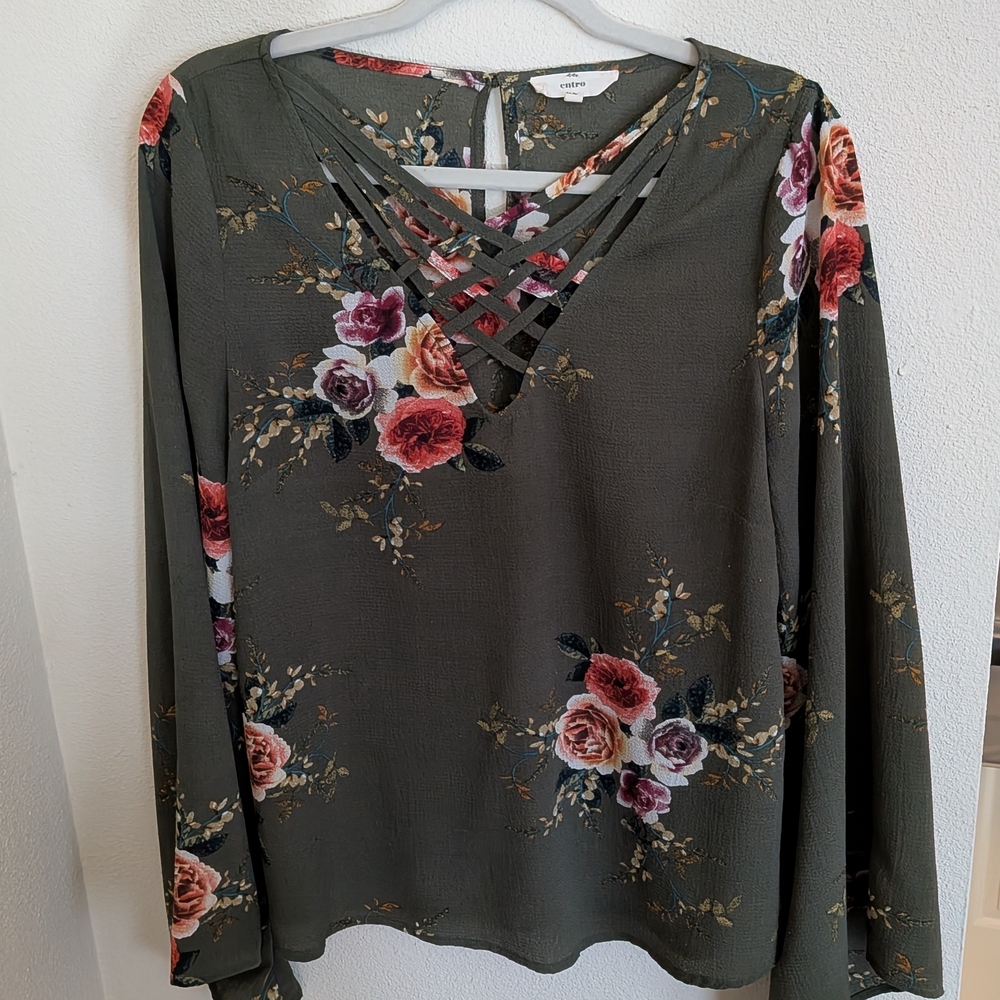 Floral Crisscross V-Neck Top